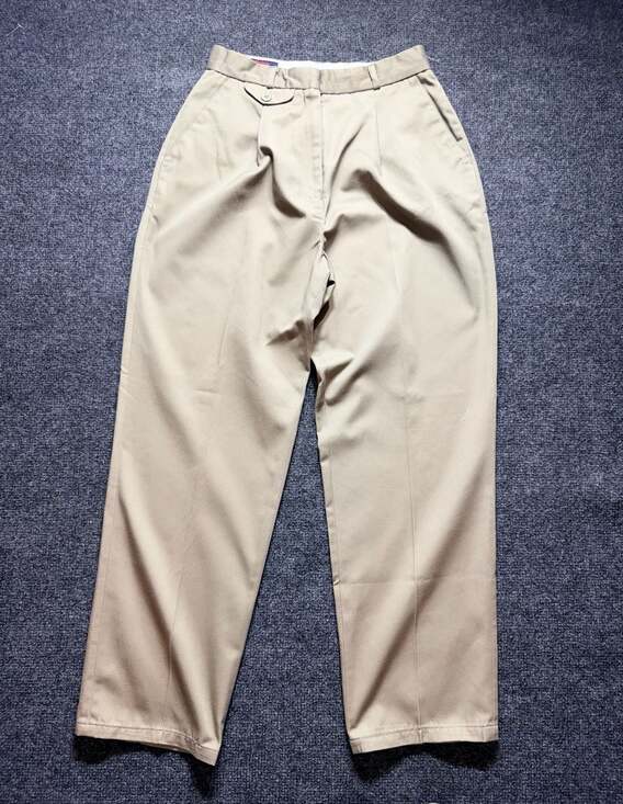 Princeton Club Pants - Princeton Club Beige Pleated Straight Fit Pants (Women) - Size 11/12